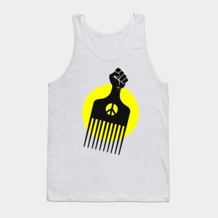 Black Fist Afro Pick, yellow sun Tank Top